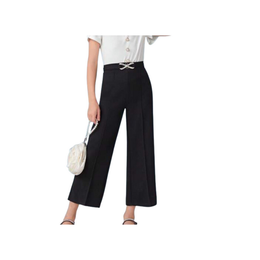 Pantalón de Pierna Ancha con Detalles Brillantes - Negro