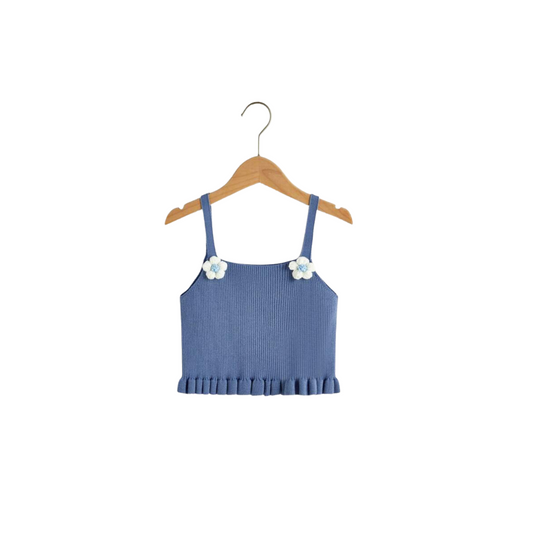Top Crop Azul con Apliques Florales