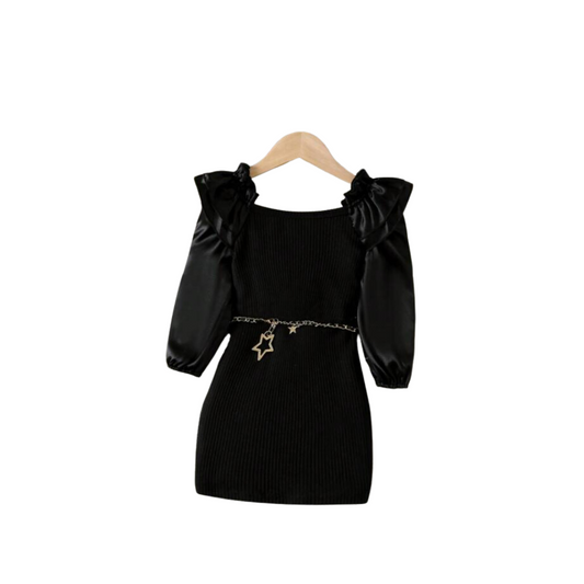 Vestido Negro Elegante con Detalles de Volante