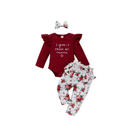 Set de 3 Piezas para Bebé - Body, Pantalón y Diadema