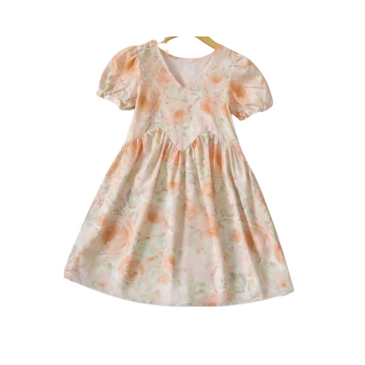 Vestido Smock Floral Rosa Pálido con Manga Farol 🌸