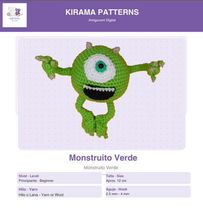 Monstruito de un Ojo — Patrón Digital Amigurumi PDF · One-Eye Monster Amigurumi Crochet Pattern