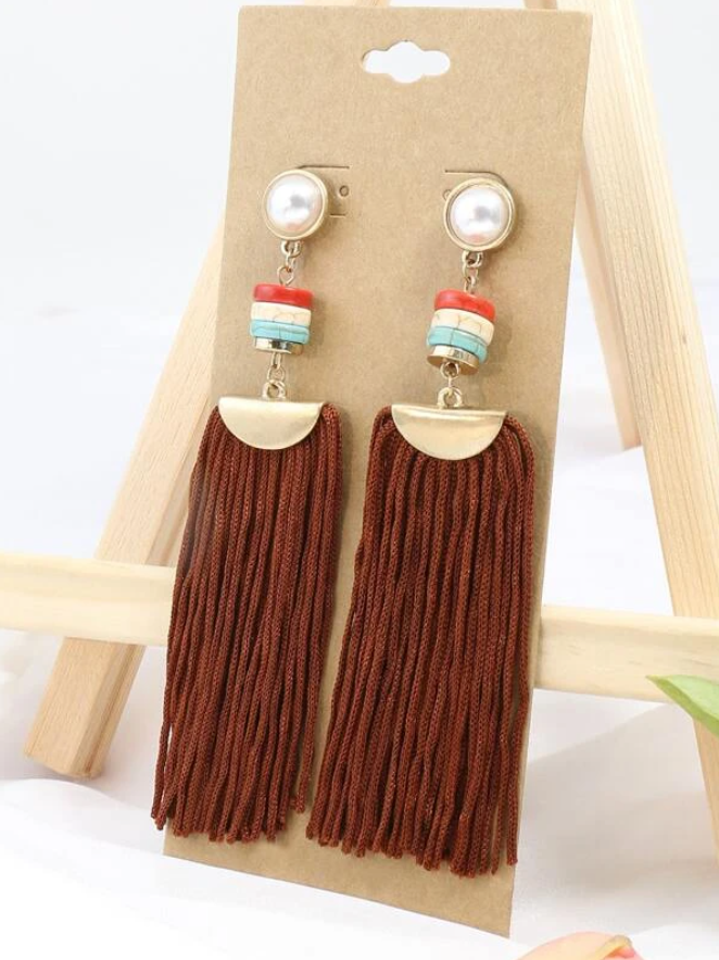 Pendientes con Borlas en Color Rojo