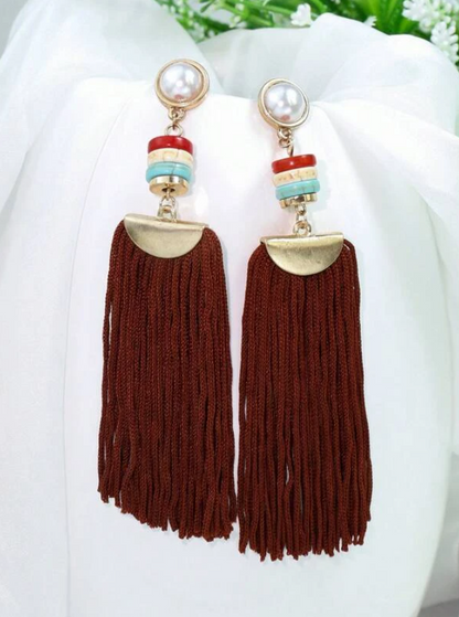 Pendientes con Borlas en Color Rojo