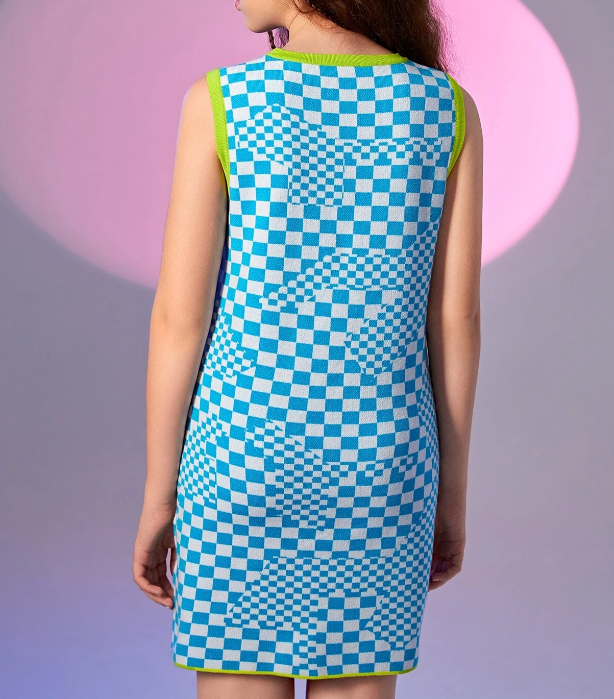 Vestido Ajustado Azul y Blanco