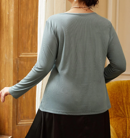 Blusa Neblina Azul de Cuello en V Tallas Grandes