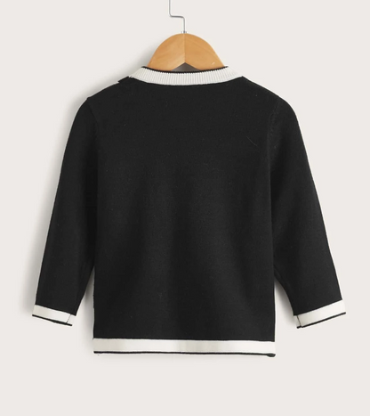 Pullover Casual de Blanco y Negro con Patrón Geométrico