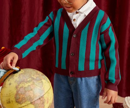 Cárdigan Infantil – Rayas Multicolor con Botones Frontales
