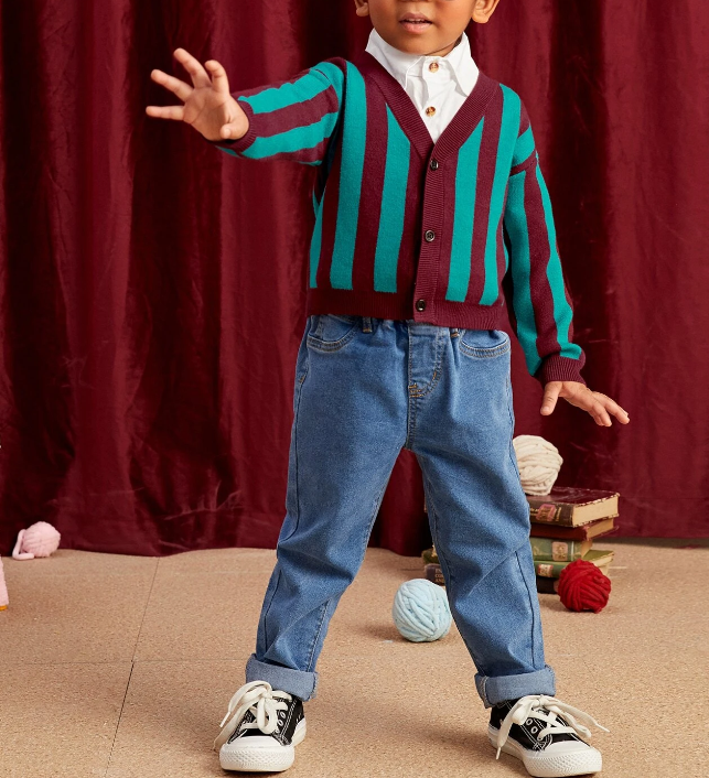 Cárdigan Infantil – Rayas Multicolor con Botones Frontales