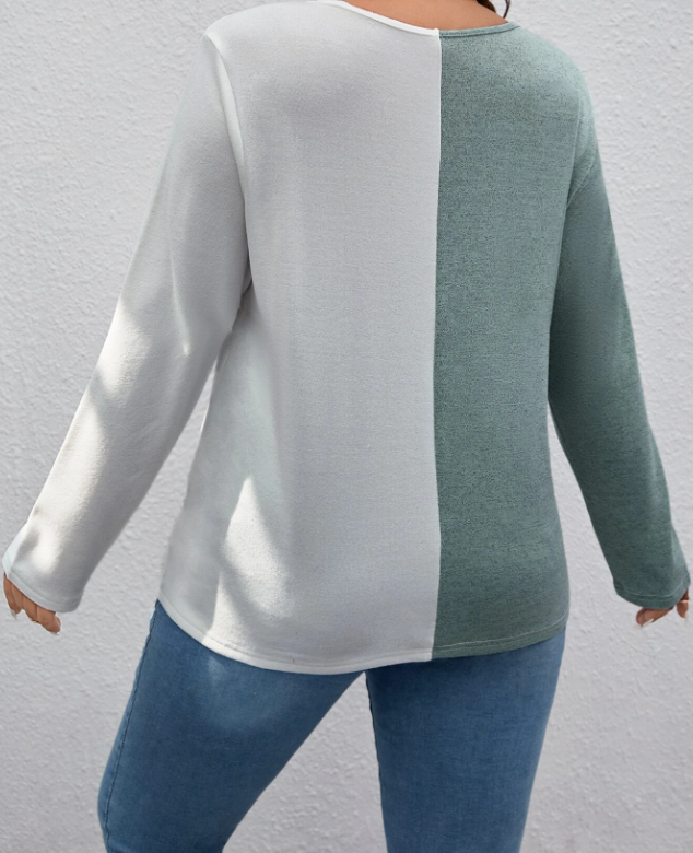 Camiseta Bicolor de Cuello en V Tallas Grandes
