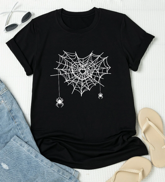 Camiseta Manga Corta con Estampado de Telaraña