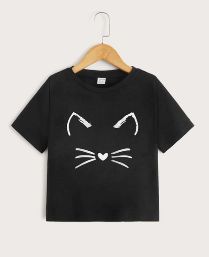 Camiseta Infantil – Estampado de Gato Minimalista