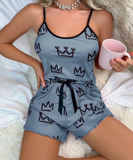 Conjunto de Pijama de Pantalones Cortos y Top - Neblina Azul