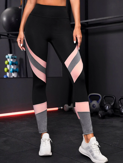 Leggings de Yoga Talle Alto - Negro con Detalles en Color Combinado