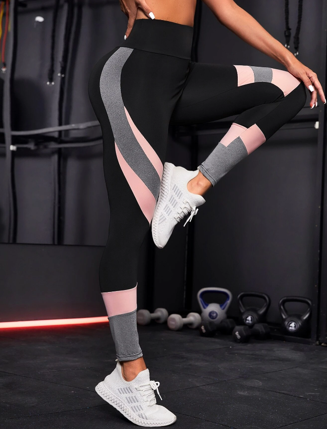 Leggings de Yoga Talle Alto - Negro con Detalles en Color Combinado