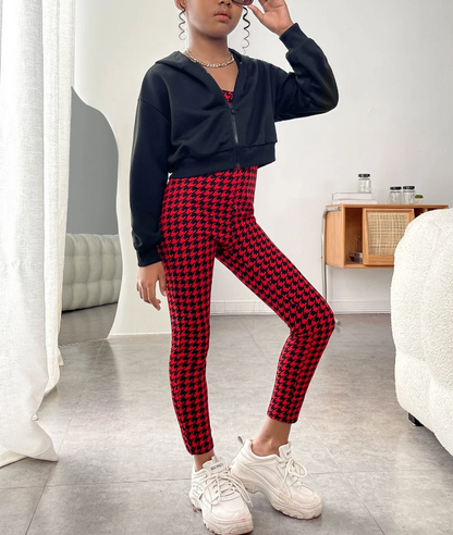 Conjunto de Sudadera y Mono con Estampado de Pata de Gallo