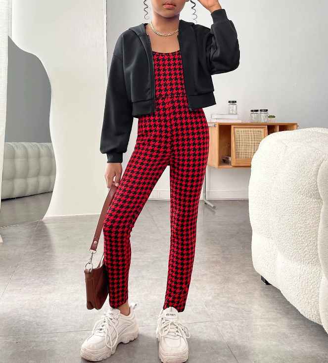 Conjunto de Sudadera y Mono con Estampado de Pata de Gallo