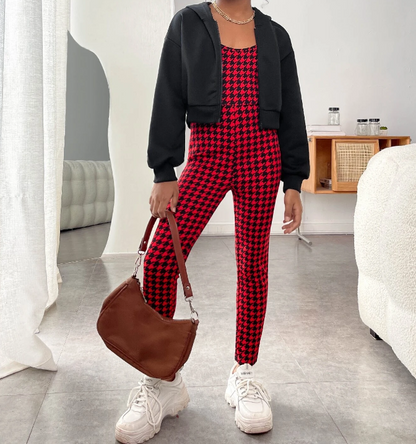 Conjunto de Sudadera y Mono con Estampado de Pata de Gallo