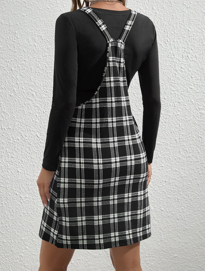 Conjunto Casual de 2 Piezas en Blanco y Negro con Estampado a Cuadros