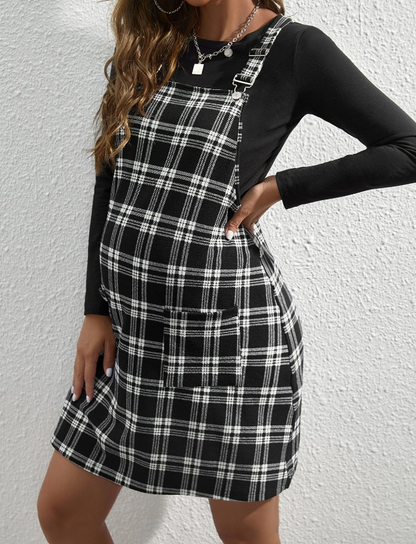 Conjunto Casual de 2 Piezas en Blanco y Negro con Estampado a Cuadros