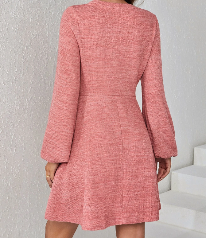 Vestido Casual Rosa Coral con Botones Delanteros