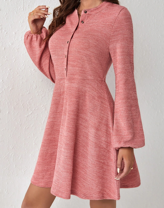 Vestido Casual Rosa Coral con Botones Delanteros