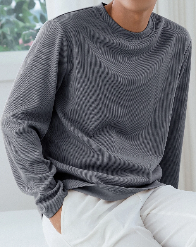 Suéter de Canalé Oversized en Neblina Azul