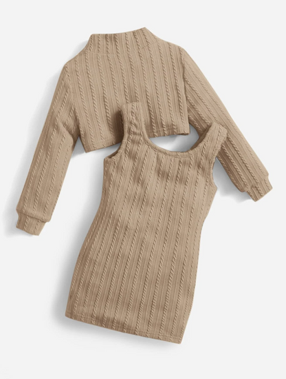 Set de Dos Piezas: Vestido y Sudadera Caqui