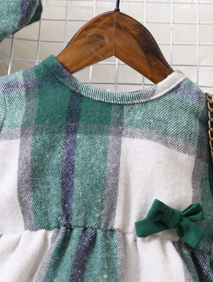 Vestido a Cuadros con Lazo para Chicas - Verde