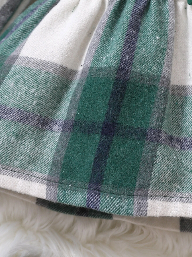 Vestido a Cuadros con Lazo para Chicas - Verde