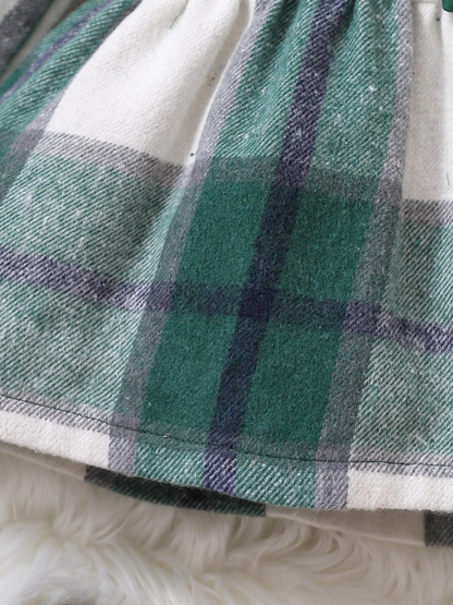 Vestido a Cuadros con Lazo para Chicas - Verde