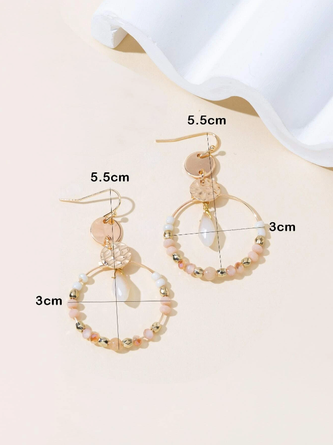 Pendientes Redondos con Detalles de Vidrio - Blanco