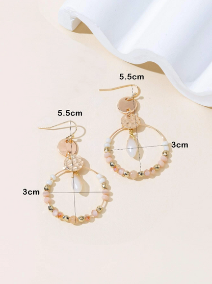 Pendientes Redondos con Detalles de Vidrio - Blanco