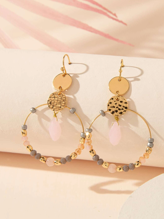 Pendientes Redondos con Detalles de Vidrio - Blanco