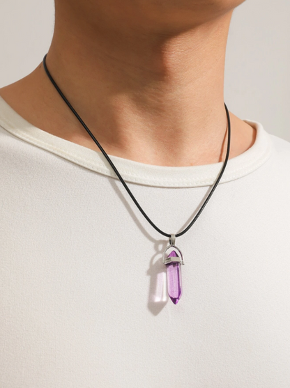 🔷 Collar Geométrico para Hombre – Diseño Minimalista & Cristal de Vidrio