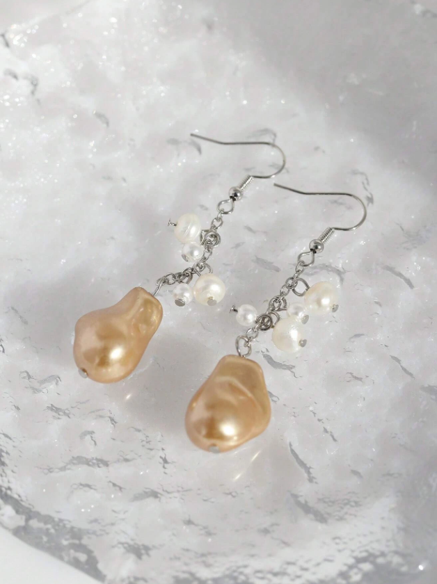 Pendientes Largos con Perlas y Acabado Multicolor