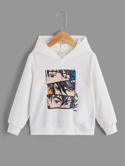 Sudadera Casual con Estampado de Figuras y Letras en Blanco