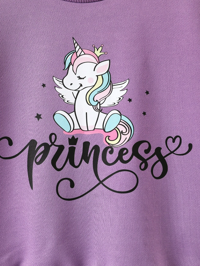 Sudadera Infantil con Estampado de Unicornio y Texto "Princess"