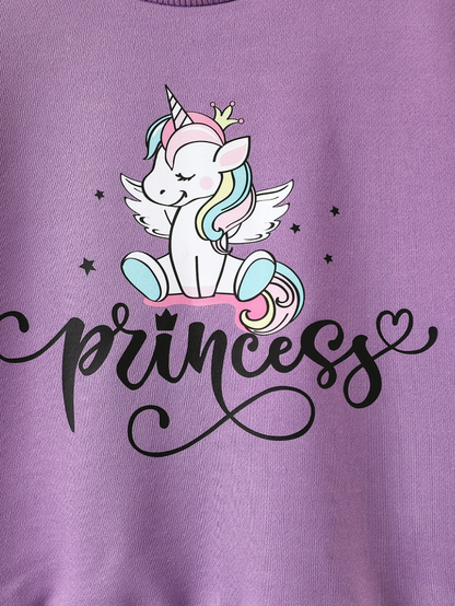 Sudadera Infantil con Estampado de Unicornio y Texto "Princess"