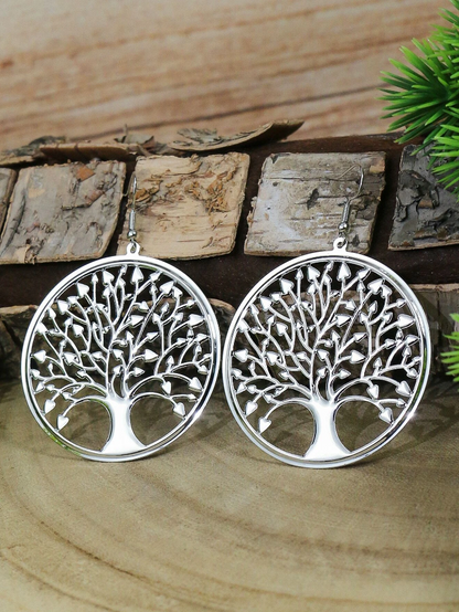 Pendientes Plateados con Diseño de Árbol de la Vida