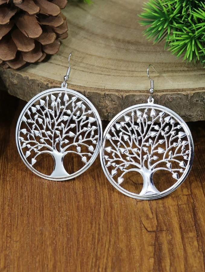Pendientes Plateados con Diseño de Árbol de la Vida