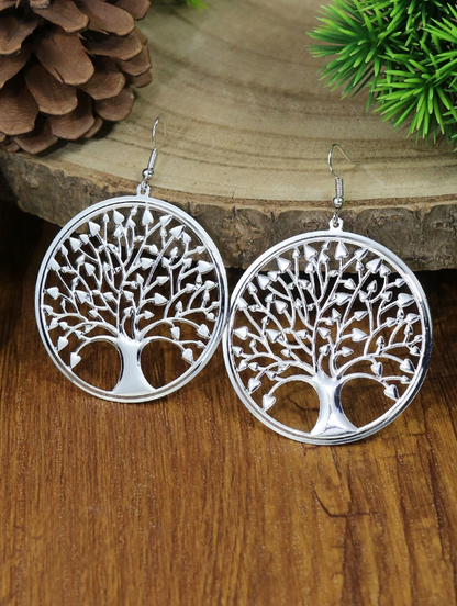Pendientes Plateados con Diseño de Árbol de la Vida