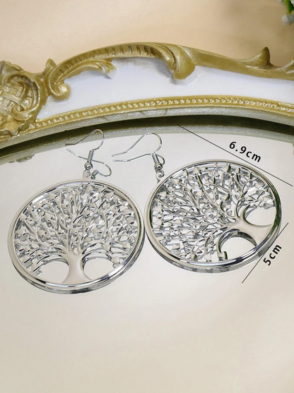Pendientes Plateados con Diseño de Árbol de la Vida