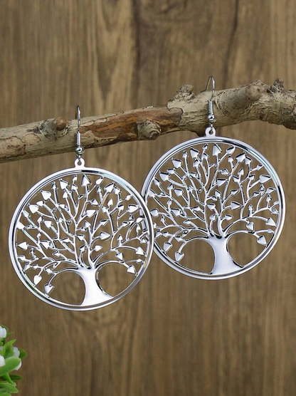 Pendientes Plateados con Diseño de Árbol de la Vida