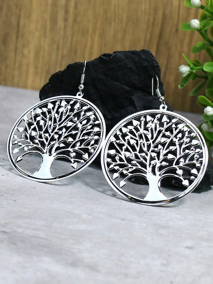 Pendientes Plateados con Diseño de Árbol de la Vida