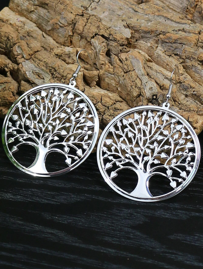 Pendientes Plateados con Diseño de Árbol de la Vida