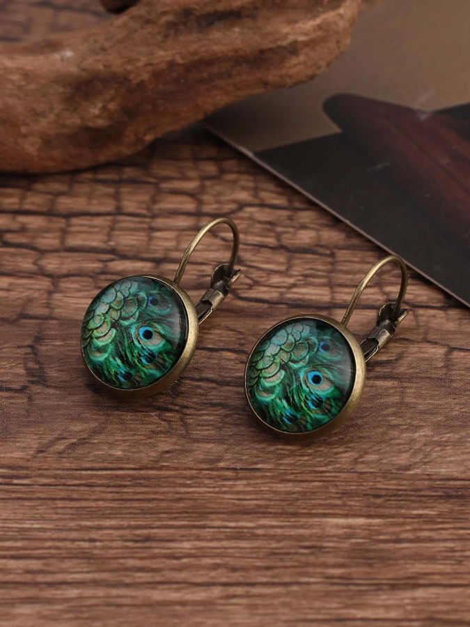 Pendientes Redondos de Estilo Vacacional - Pavo Real