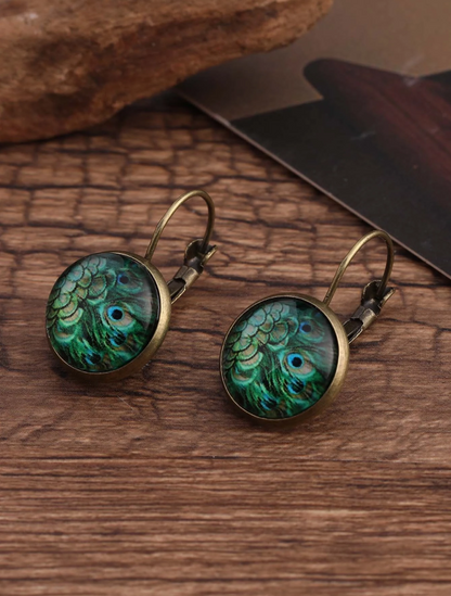 Pendientes Redondos de Estilo Vacacional - Pavo Real