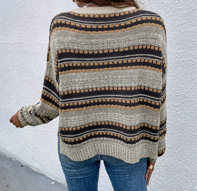 Jersey Casual con Estampado a Rayas y Aberturas