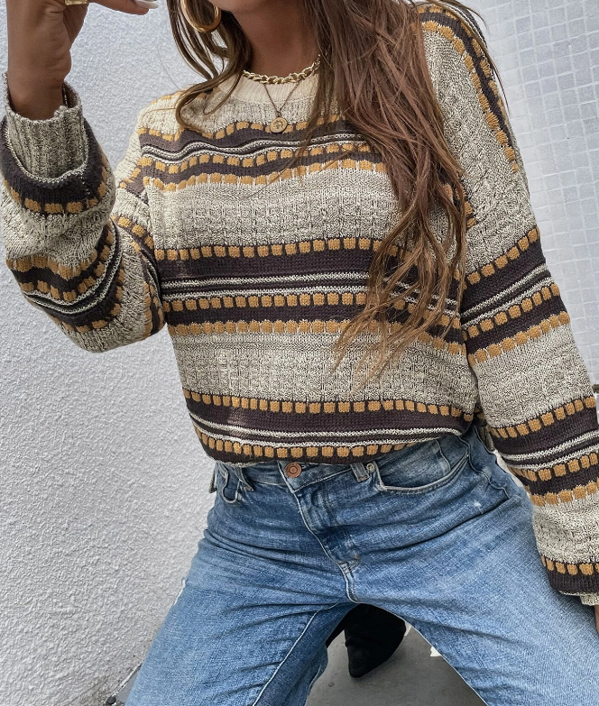 Jersey Casual con Estampado a Rayas y Aberturas